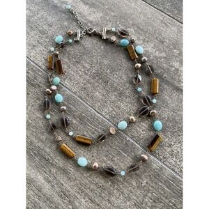Necklace Artisan Natural Stones Pearls Acrylic Glass Beads